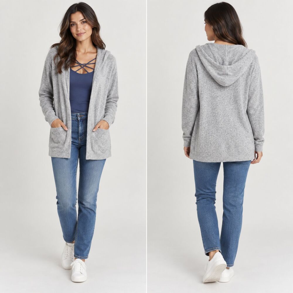 American Eagle Soft & Sexy Women’s M Gray Hooded Open Front Cardigan Plush
